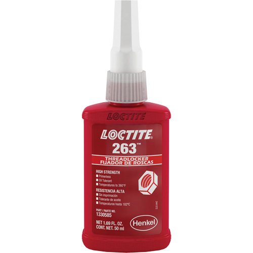 Threadlocker 263 Rapid Cure, Red, High, 50 ml, Bottle Meunier Outillage Industriel