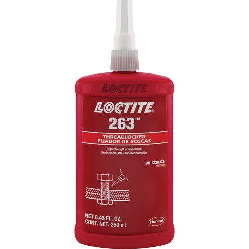 Threadlocker 263 Rapid Cure, Red, High, 250 ml, Bottle Meunier Outillage Industriel