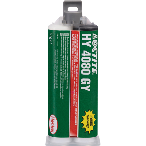 Adh&eacute;sif hybride pour r&eacute;parations structurales HY 4080 GY, Deux composants, Cartouche double, 50 g, Gris Meunier Outillage Industriel