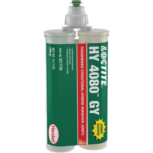 Adh&eacute;sif hybride pour r&eacute;parations structurales HY 4080 GY, Deux composants, Cartouche double, 400 g, Gris Meunier Outillage Industriel