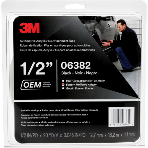 3M Automotive Acrylic Tape, 18 M (60') L x 12.7 mm (1/2") W, 45 mils, Acrylic Meunier Outillage Industriel