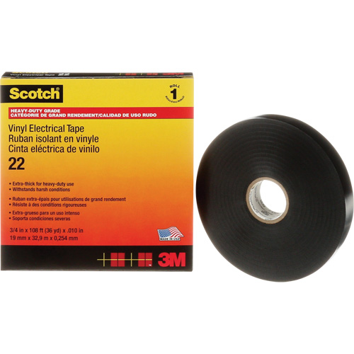 Ruban isolant en vinyle Scotch, 19 mm (3/4") x 33 m (108'), Noir, 10 mils Meunier Outillage Industriel