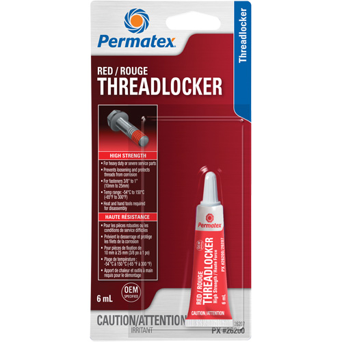 Permanent Strength Threadlocker, Red, High, 6 ml, Tube Meunier Outillage Industriel