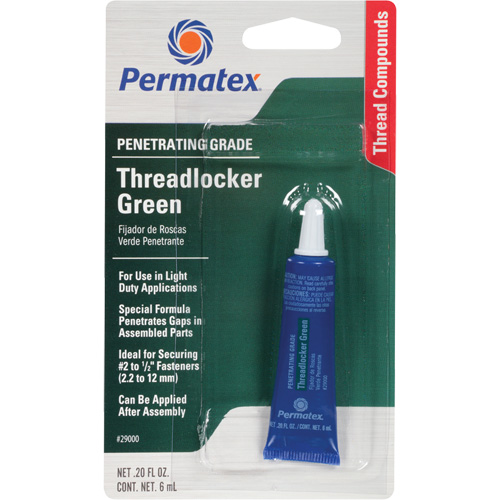 Penetrating Grade Threadlocker, Green, Medium, 6 ml, Tube Meunier Outillage Industriel