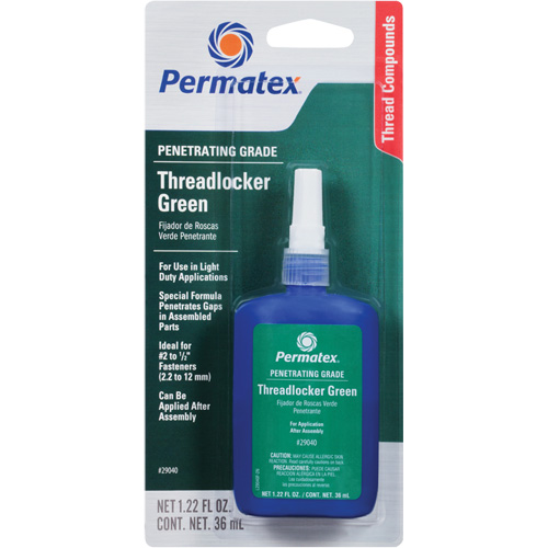 Penetrating Grade Threadlocker, Green, Low, 36 ml, Bottle Meunier Outillage Industriel