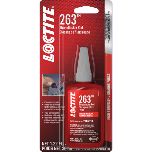 263 Threadlocker, Red, High, 36 ml, Bottle Meunier Outillage Industriel