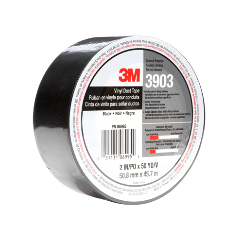3903 Vinyl Duct Tape, 1245 mm (49") W x 46 m (151') L, 6.5 mils, Black Meunier Outillage Industriel