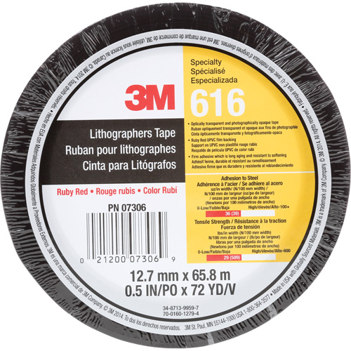 Lithographers Tape 616, 12.7 mm (1/2") x 66 m (216'), Red Meunier Outillage Industriel