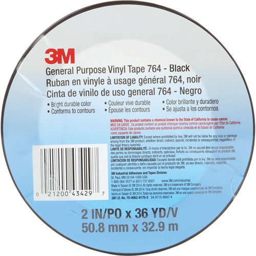 Ruban en vinyle pour travaux g&eacute;n&eacute;raux 764, 50,8 mm (2") la x 32,9 m (108') lo, 5 mils, Noir Meunier Outillage Industriel