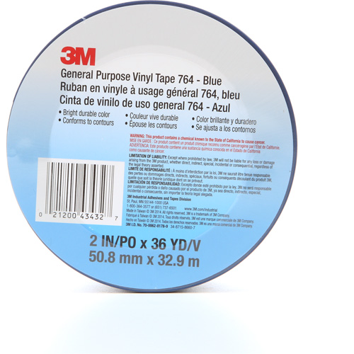 764 General-Purpose Vinyl Tape, 50.8 mm (2") W x 32.9 m (108') L, 5 mils, Blue Meunier Outillage Industriel