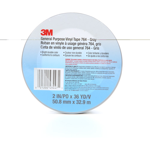 764 General-Purpose Vinyl Tape, 50.8 mm (2") W x 32.9 m (108') L, 5 mils, Grey Meunier Outillage Industriel