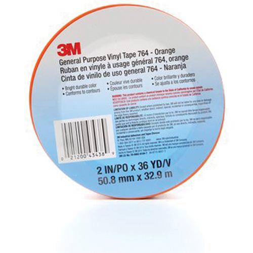 764 General-Purpose Vinyl Tape, 50.8 mm (2") W x 32.9 m (108') L, 5 mils, Orange Meunier Outillage Industriel