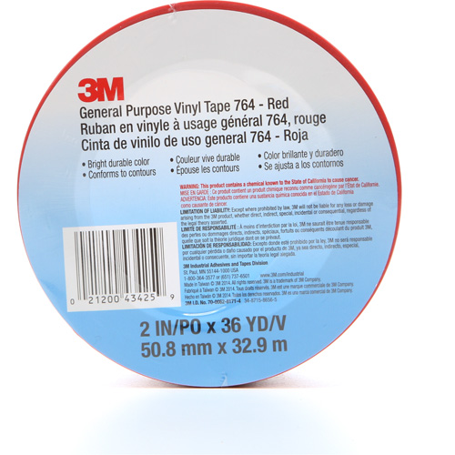 764 General-Purpose Vinyl Tape, 50.8 mm (2") W x 32.9 m (108') L, 5 mils, Red Meunier Outillage Industriel