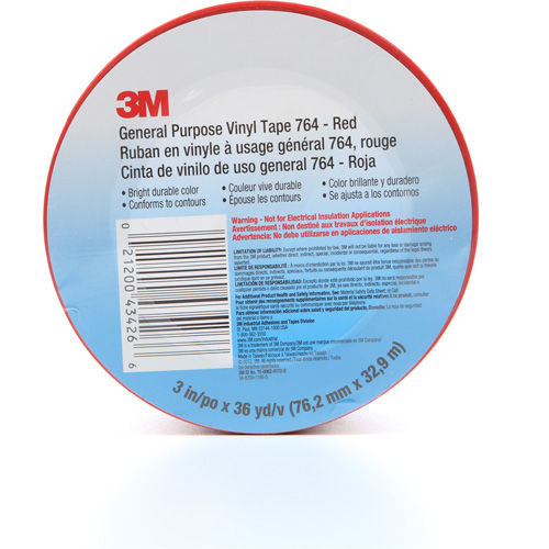 764 General-Purpose Vinyl Tape, 76 mm (3") W x 32.9 m (108') L, 5 mils, Red Meunier Outillage Industriel
