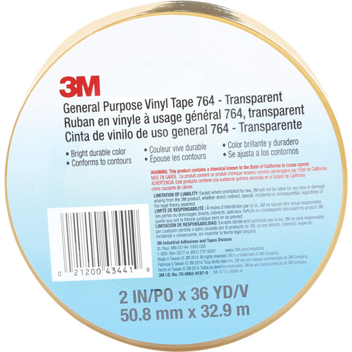 Ruban en vinyle pour travaux g&eacute;n&eacute;raux 764, 50,8 mm (2") la x 32,9 m (108') lo, 5 mils, Transparent Meunier Outillage Industriel