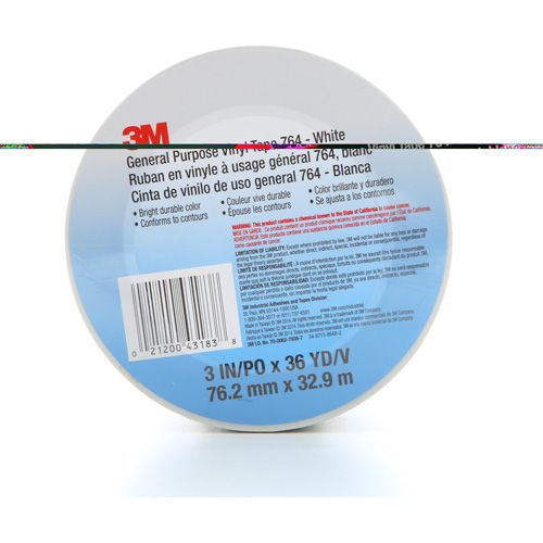 Ruban en vinyle pour travaux g&eacute;n&eacute;raux 764, 76 mm (3") la x 32,9 m (108') lo, 5 mils, Blanc Meunier Outillage Industriel