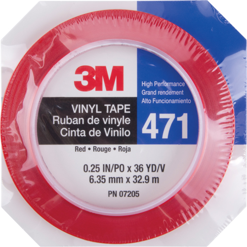 Ruban en vinyle 471, 6 mm (1/4") la x 32,9 m (108') lo, 5,3 mils, Rouge Meunier Outillage Industriel