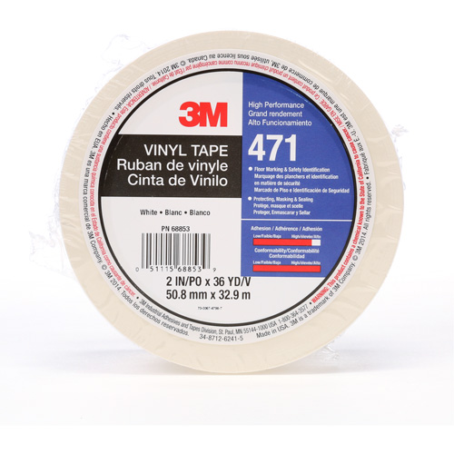 471 Vinyl Tape, 50.8 mm (2") W x 32.9 m (108') L, 5.2 mils, White Meunier Outillage Industriel