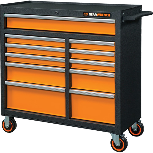 Armoire roulante pour outils s&eacute;rie GSX, 11 tiroirs, 41" la x 18-1/5" p x 41-1/2" h, Noir/Orange Meunier Outillage Industriel