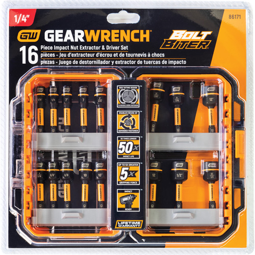 Bolt Biter Nut Extractor & Driver Set, 16 Pcs., Non Magnetic, Metric & Imperial Meunier Outillage Industriel