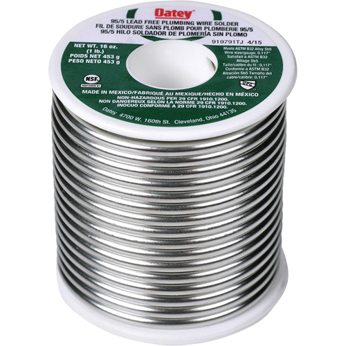 M&eacute;tal d'apport 95/5 pour plomberie, Sans plomb, 95 % d'&eacute;tain, 5 % d'antimoine, &acirc;me Plein, dia. 0,3125" Meunier Outillage Industriel