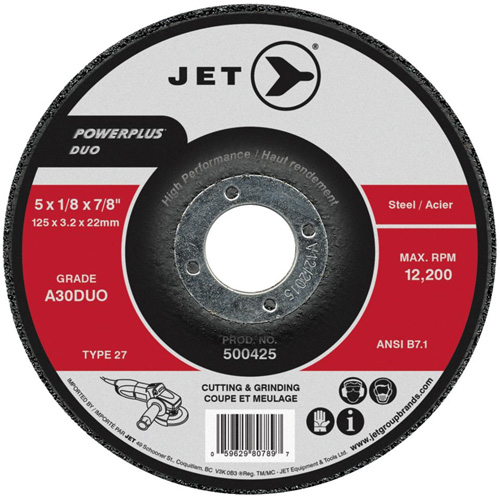Powerplus DUO Cutting/Grinding Wheel, 4-1/2" x 1/8", 7/8" Arbor, Type 27, A30DUO Grit Meunier Outillage Industriel