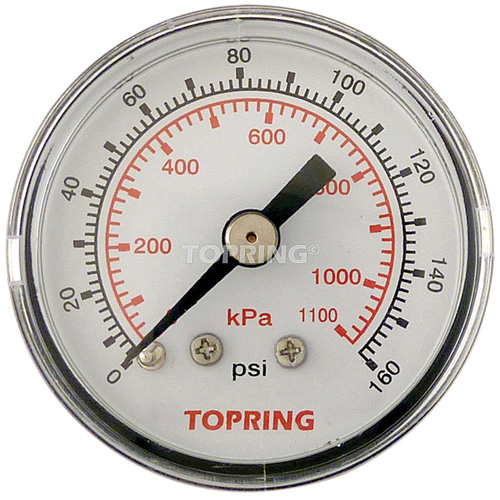 Pressure Gauge, 1-1/2" , 0 - 160 psi, Back Mount, Analogue Meunier Outillage Industriel