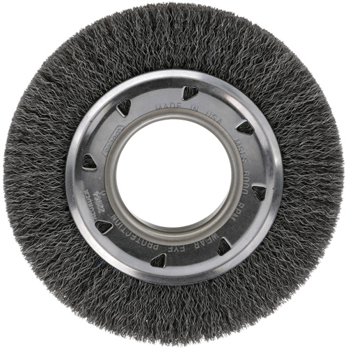 Crimped Wire Wheel Brush - Medium Face, 4-1/4" Dia., 0.012 Fill, 2" Arbor Meunier Outillage Industriel