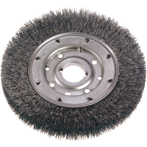 Crimped Wire Wheel Brushes - Narrow Face, 8" Dia., 0.014" Fill, 1-1/4" Arbor Meunier Outillage Industriel