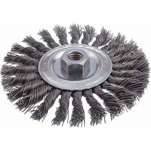Knot Wire Wheel Brushes - Standard Twist Knot, 6" Dia., 0.023" Fill, 5/8"-11 Arbor, Steel Meunier Outillage Industriel