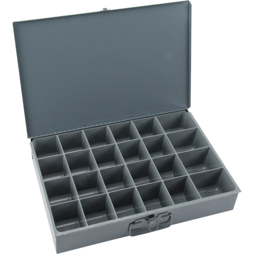 Boîtes &agrave; fond courb&eacute;, Acier, 24 compartiments, 18" la x 12" p, 3" h, Gris Meunier Outillage Industriel