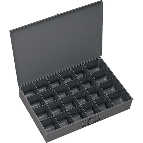 Boîtes &agrave; fond courb&eacute;, Acier, 24 compartiments, 13-3/8" la x 9-1/4" p, 2" h, Gris Meunier Outillage Industriel