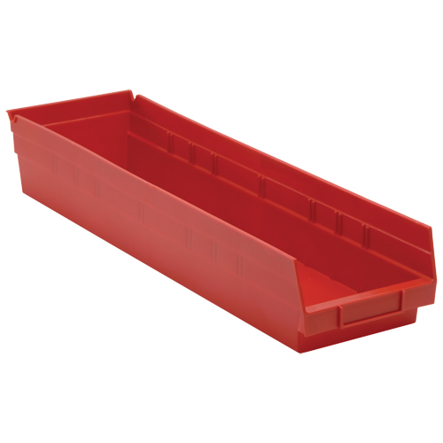 Bacs de rangement pour tablettes, 6-5/8" la x 4" H x 23-5/8" p, Rouge, Capacit&eacute; 50 lb Meunier Outillage Industriel