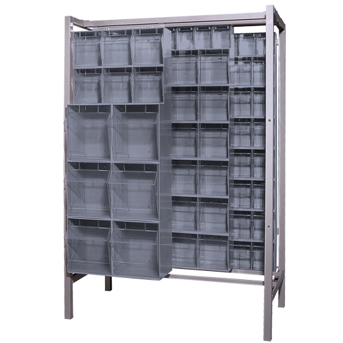 Syst&egrave;me de stockage &agrave; glissi&egrave;re &agrave; bacs basculants autonome, 51-1/4" la x 26" p x 77" h, 101 tiroirs Meunier Outillage Industriel