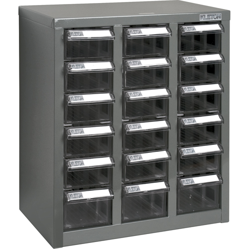 Casiers pour pi&egrave;ces KPC-600, Acier galvanis&eacute;, 18 tiroirs, 13-9/10" x 8-7/10" x 16-3/10", Gris Meunier Outillage Industriel
