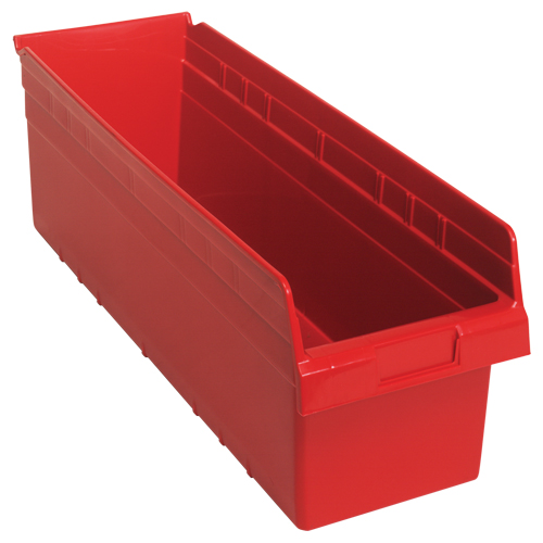 Store-Max Shelf Bins, 8-3/8" W x 8" H x 23-5/8" D, Red, 68 lbs. Capacity Meunier Outillage Industriel