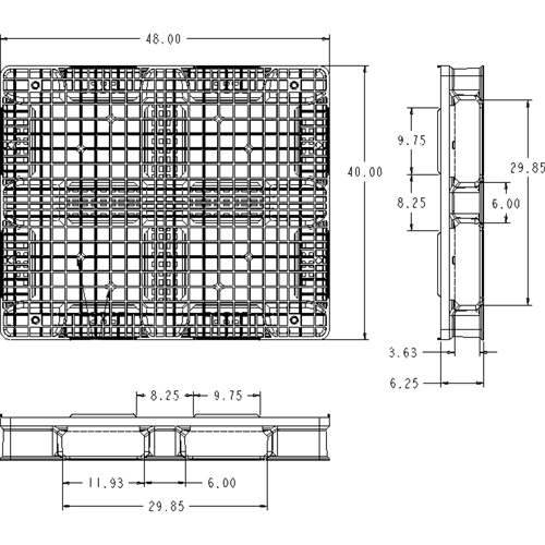 RackoCell Plastic Pallet, 4-Way Entry, 48" L x 40" W x 6-1/3" H Meunier Outillage Industriel
