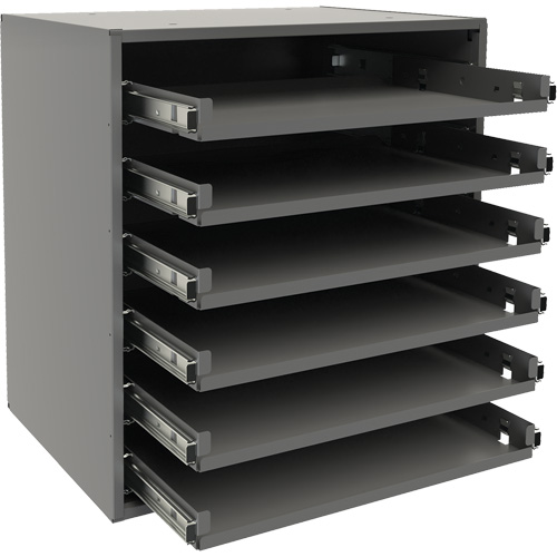 Support de glissi&egrave;re &agrave; petit roulement, Acier, 6 compartiments, 15-9/16" la x 11-7/8" p, 16-3/8" h, Gris Meunier Outillage Industriel