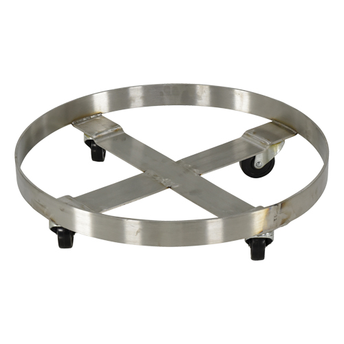 Chariots pour barils, Acier inoxydable, Capacit&eacute;e 800 lb, Diam&egrave;tre 23-1/4", Roue en Caoutchouc Meunier Outillage Industriel