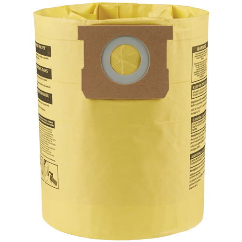 Sacs filtrants pour d&eacute;bris secs jetables &agrave; haute efficacit&eacute; de type H, 5 - 8 gal. US Meunier Outillage Industriel
