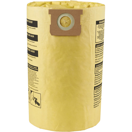 Sacs filtrants pour d&eacute;bris secs jetables &agrave; haute efficacit&eacute; de type J, 15 - 22 gal US Meunier Outillage Industriel
