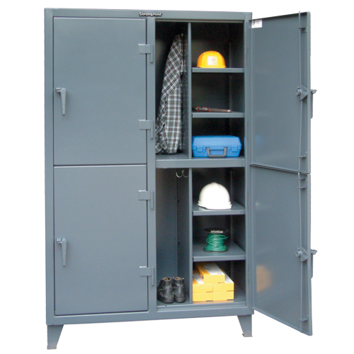 CASIER,50"LAX24"PX72"H,4PORTES, Acier, 8 Tablettes, 72" h x 50" la x 24" P, Gris Meunier Outillage Industriel