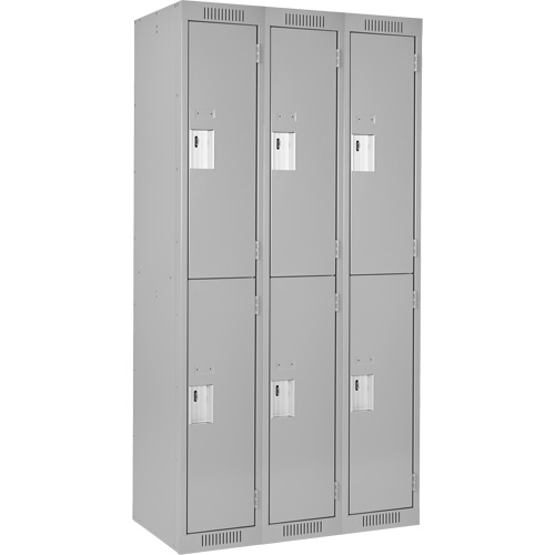 Clean Line Lockers, 2 -tier, Bank of 3, 36" x 18" x 72", Steel, Grey, Rivet (Assembled) Meunier Outillage Industriel