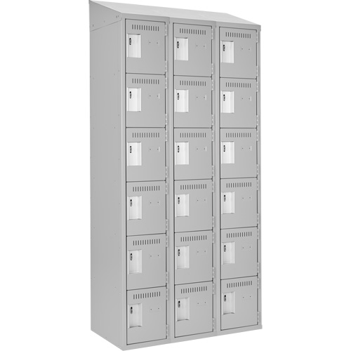 Clean Line Lockerette , 6 -tier, Bank of 3, 36" x 18" x 78", Steel, Grey, Rivet (Assembled) Meunier Outillage Industriel