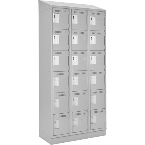 Clean Line Lockerette, 6 -tier, Bank of 3, 36" x 18" x 82", Steel, Grey, Rivet (Assembled) Meunier Outillage Industriel