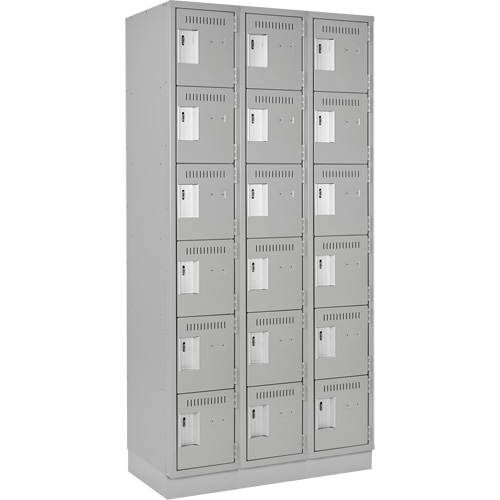 Clean Line Lockerette, 6 -tier, Bank of 3, 36" x 18" x 76", Steel, Grey, Rivet (Assembled) Meunier Outillage Industriel