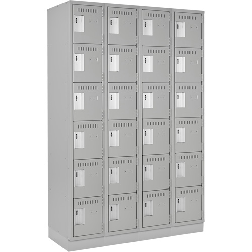 Clean Line Lockerette, 6 -tier, Bank of 4, 48" x 18" x 76", Steel, Grey, Rivet (Assembled) Meunier Outillage Industriel
