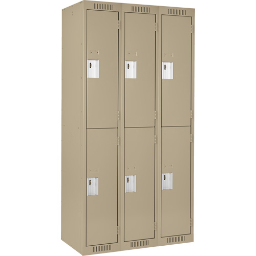 Clean Line Lockers, 2 -tier, Bank of 3, 36" x 18" x 72", Steel, Beige, Rivet (Assembled) Meunier Outillage Industriel