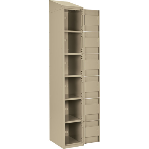 Petits casiers Clean Line, 6 niveaux, Bloc de 4, 48" x 18" x 78", Acier, Beige, Rivet (assembl&eacute;) Meunier Outillage Industriel