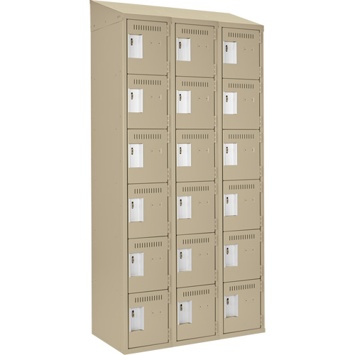 Clean Line Lockerette, 6 -tier, Bank of 3, 36" x 18" x 78", Steel, Beige, Rivet (Assembled) Meunier Outillage Industriel